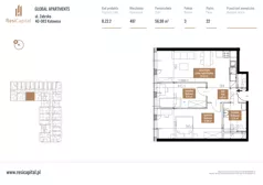 3 pokoje, mieszkanie 57,88 m², piętro 21, oferta nr B.22.02, Global Apartments, Katowice, Śródmieście, ul. Zabrska 15