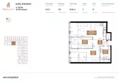 3 pokoje, mieszkanie 57,92 m², piętro 22, oferta nr B.23.02, Global Apartments, Katowice, Śródmieście, ul. Zabrska 15