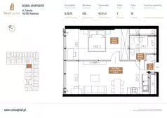 2 pokoje, mieszkanie 43,82 m², piętro 25, oferta nr B.26.28, Global Apartments, Katowice, Śródmieście, ul. Zabrska 15