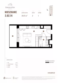 1 pokój, apartament 29,47 m², piętro 2, oferta nr 2.02.14., Katowicka Residence, Katowice, Bogucice, ul. Katowicka