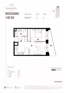 2 pokoje, apartament 39,00 m², piętro 2, oferta nr 1.02.03., Katowicka Residence, Katowice, Bogucice, ul. Katowicka