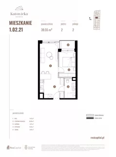 2 pokoje, apartament 39,55 m², piętro 2, oferta nr 1.02.21., Katowicka Residence, Katowice, Bogucice, ul. Katowicka