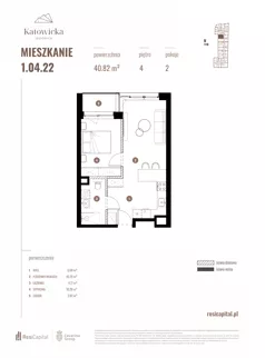 2 pokoje, apartament 40,82 m², piętro 4, oferta nr 1.04.22., Katowicka Residence, Katowice, Bogucice, ul. Katowicka