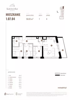 4 pokoje, apartament 58,83 m², piętro 7, oferta nr 1.07.04., Katowicka Residence, Katowice, Bogucice, ul. Katowicka