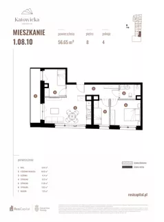 3 pokoje, apartament 56,65 m², piętro 8, oferta nr 1.08.10., Katowicka Residence, Katowice, Bogucice, ul. Katowicka