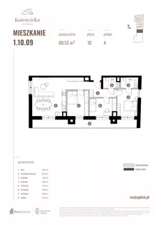 4 pokoje, apartament 80,52 m², piętro 10, oferta nr 1.10.09., Katowicka Residence, Katowice, Bogucice, ul. Katowicka