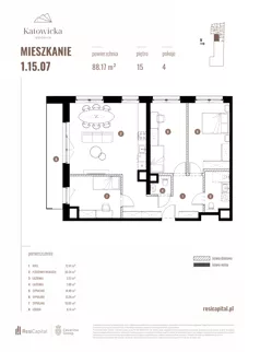 4 pokoje, apartament 88,17 m², piętro 15, oferta nr 1.15.07., Katowicka Residence, Katowice, Bogucice, ul. Katowicka