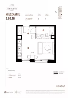 1 pokój, apartament 26,69 m², piętro 2, oferta nr 2.02.10., Katowicka Residence, Katowice, Bogucice, ul. Katowicka