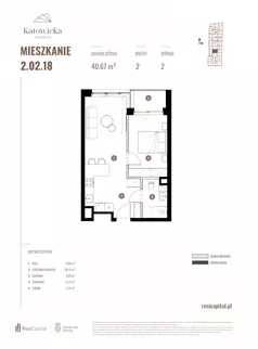 2 pokoje, apartament 40,67 m², piętro 2, oferta nr 2.02.18., Katowicka Residence, Katowice, Bogucice, ul. Katowicka