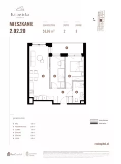 3 pokoje, apartament 53,86 m², piętro 2, oferta nr 2.02.20., Katowicka Residence, Katowice, Bogucice, ul. Katowicka