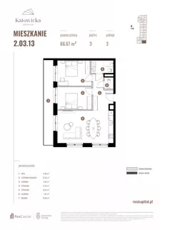 3 pokoje, apartament 66,67 m², piętro 3, oferta nr 2.03.13., Katowicka Residence, Katowice, Bogucice, ul. Katowicka
