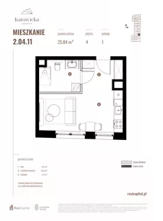 1 pokój, apartament 25,84 m², piętro 4, oferta nr 2.04.11., Katowicka Residence, Katowice, Bogucice, ul. Katowicka