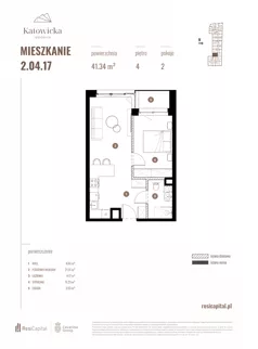 2 pokoje, apartament 41,34 m², piętro 4, oferta nr 2.04.17., Katowicka Residence, Katowice, Bogucice, ul. Katowicka