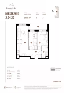 3 pokoje, apartament 54,06 m², piętro 4, oferta nr 2.04.20., Katowicka Residence, Katowice, Bogucice, ul. Katowicka