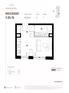 1 pokój, apartament 26,70 m², piętro 5, oferta nr 2.05.10., Katowicka Residence, Katowice, Bogucice, ul. Katowicka