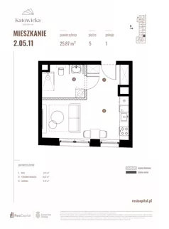 1 pokój, apartament 25,87 m², piętro 5, oferta nr 2.05.11., Katowicka Residence, Katowice, Bogucice, ul. Katowicka