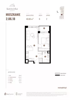 2 pokoje, apartament 40,88 m², piętro 6, oferta nr 2.06.18., Katowicka Residence, Katowice, Bogucice, ul. Katowicka