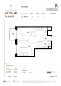 2 pokoje, apartament 39,37 m², parter, oferta nr F.A.00.04, Apartamenty Reytana - Budynek F, Bielsko-Biała, ul. Rejtana