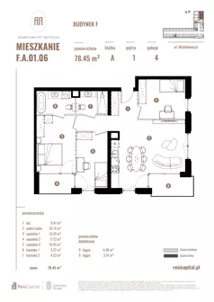 4 pokoje, apartament 78,45 m², piętro 1, oferta nr F.A.01.06, Apartamenty Reytana - Budynek F, Bielsko-Biała, ul. Rejtana