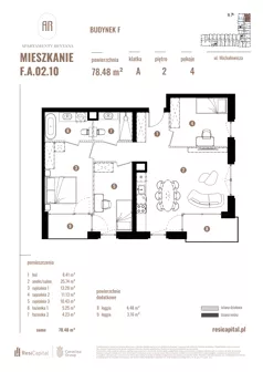 4 pokoje, apartament 78,48 m², piętro 2, oferta nr F.A.02.10, Apartamenty Reytana - Budynek F, Bielsko-Biała, ul. Rejtana