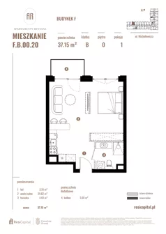 1 pokój, apartament 37,15 m², parter, oferta nr F.B.00.20, Apartamenty Reytana - Budynek F, Bielsko-Biała, ul. Rejtana