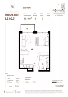 1 pokój, apartament 35,38 m², parter, oferta nr F.B.00.21, Apartamenty Reytana - Budynek F, Bielsko-Biała, ul. Rejtana