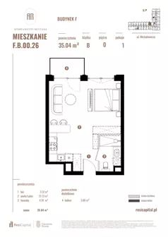 1 pokój, apartament 35,04 m², parter, oferta nr F.B.00.26, Apartamenty Reytana - Budynek F, Bielsko-Biała, ul. Rejtana