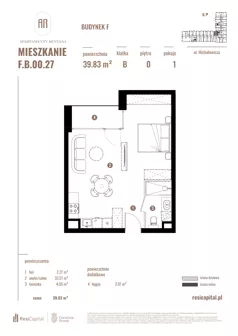 1 pokój, apartament 39,83 m², parter, oferta nr F.B.00.27, Apartamenty Reytana - Budynek F, Bielsko-Biała, ul. Rejtana
