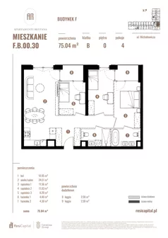 4 pokoje, apartament 75,04 m², parter, oferta nr F.B.00.30, Apartamenty Reytana - Budynek F, Bielsko-Biała, ul. Rejtana