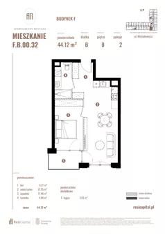 2 pokoje, apartament 44,12 m², parter, oferta nr F.B.00.32, Apartamenty Reytana - Budynek F, Bielsko-Biała, ul. Rejtana
