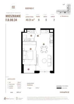 2 pokoje, apartament 40,31 m², parter, oferta nr F.B.00.34, Apartamenty Reytana - Budynek F, Bielsko-Biała, ul. Rejtana