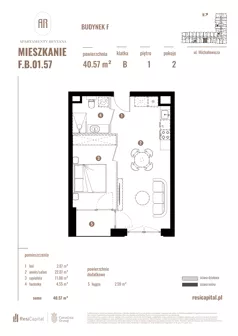 2 pokoje, apartament 40,57 m², piętro 1, oferta nr F.B.01.57, Apartamenty Reytana - Budynek F, Bielsko-Biała, ul. Rejtana