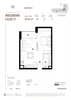 1 pokój, apartament 39,84 m², piętro 2, oferta nr F.B.02.71, Apartamenty Reytana - Budynek F, Bielsko-Biała, ul. Rejtana