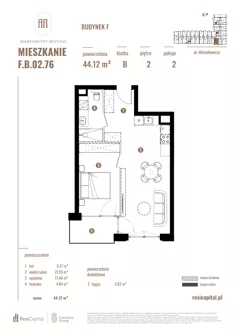 2 pokoje, apartament 44,12 m², piętro 2, oferta nr F.B.02.76, Apartamenty Reytana - Budynek F, Bielsko-Biała, ul. Rejtana