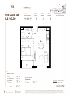 2 pokoje, apartament 40,57 m², piętro 2, oferta nr F.B.02.79, Apartamenty Reytana - Budynek F, Bielsko-Biała, ul. Rejtana