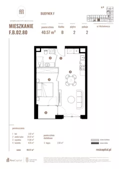 2 pokoje, apartament 40,57 m², piętro 2, oferta nr F.B.02.80, Apartamenty Reytana - Budynek F, Bielsko-Biała, ul. Rejtana