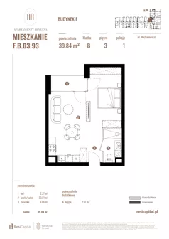 1 pokój, apartament 39,84 m², piętro 3, oferta nr F.B.03.93, Apartamenty Reytana - Budynek F, Bielsko-Biała, ul. Rejtana