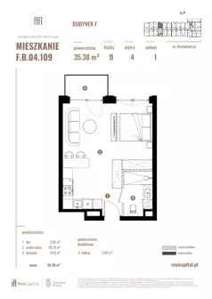 1 pokój, apartament 35,38 m², piętro 4, oferta nr F.B.04.109, Apartamenty Reytana - Budynek F, Bielsko-Biała, ul. Rejtana