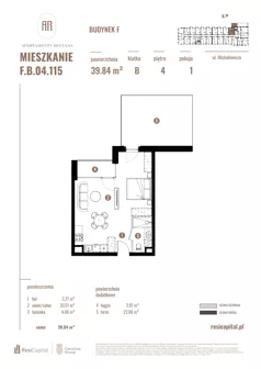 1 pokój, apartament 39,84 m², piętro 4, oferta nr F.B.04.115, Apartamenty Reytana - Budynek F, Bielsko-Biała, ul. Rejtana