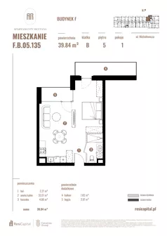 1 pokój, apartament 39,84 m², piętro 5, oferta nr F.B.05.135, Apartamenty Reytana - Budynek F, Bielsko-Biała, ul. Rejtana