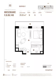 1 pokój, apartament 29,35 m², piętro 6, oferta nr F.B.06.148, Apartamenty Reytana - Budynek F, Bielsko-Biała, ul. Rejtana