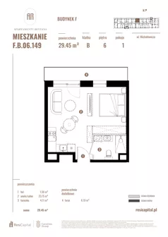 1 pokój, apartament 29,45 m², piętro 6, oferta nr F.B.06.149, Apartamenty Reytana - Budynek F, Bielsko-Biała, ul. Rejtana