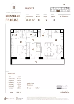 3 pokoje, apartament 69,91 m², piętro 6, oferta nr F.B.06.156, Apartamenty Reytana - Budynek F, Bielsko-Biała, ul. Rejtana