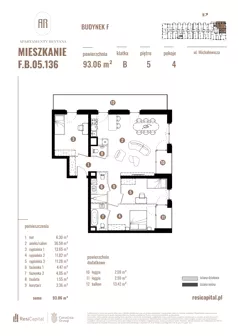 4 pokoje, apartament 93,06 m², piętro 5, oferta nr F.B.05.136, Apartamenty Reytana - Budynek F, Bielsko-Biała, ul. Rejtana