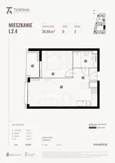 2 pokoje, mieszkanie 36,88 m², parter, oferta nr I.2.4, Apartamenty Tuwima, Łódź, Śródmieście, ul. Juliana Tuwima