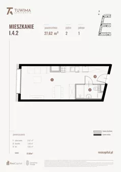 1 pokój, mieszkanie 27,62 m², piętro 2, oferta nr I.4.2, Apartamenty Tuwima, Łódź, Śródmieście, ul. Juliana Tuwima