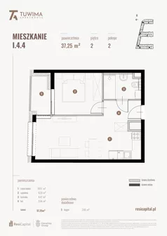 2 pokoje, mieszkanie 37,25 m², piętro 2, oferta nr I.4.4, Apartamenty Tuwima, Łódź, Śródmieście, ul. Juliana Tuwima