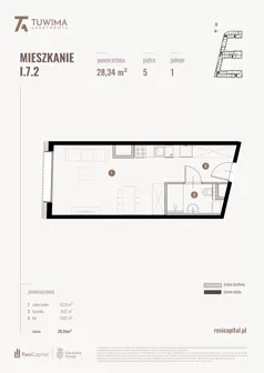 1 pokój, mieszkanie 28,34 m², piętro 5, oferta nr I.7.2, Apartamenty Tuwima, Łódź, Śródmieście, ul. Juliana Tuwima