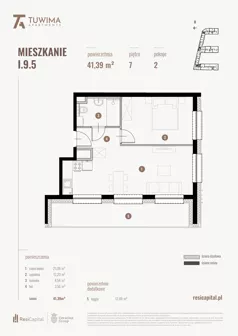 2 pokoje, mieszkanie 41,39 m², piętro 7, oferta nr I.9.5, Apartamenty Tuwima, Łódź, Śródmieście, ul. Juliana Tuwima