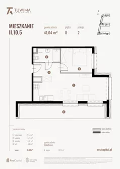 2 pokoje, mieszkanie 41,64 m², piętro 8, oferta nr II.10.5, Apartamenty Tuwima, Łódź, Śródmieście, ul. Juliana Tuwima